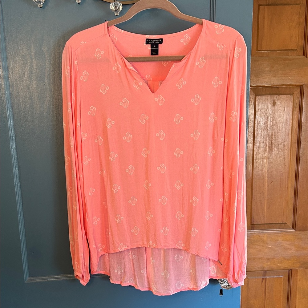U.S. Polo Assn. Coral Blouse with Floral Design